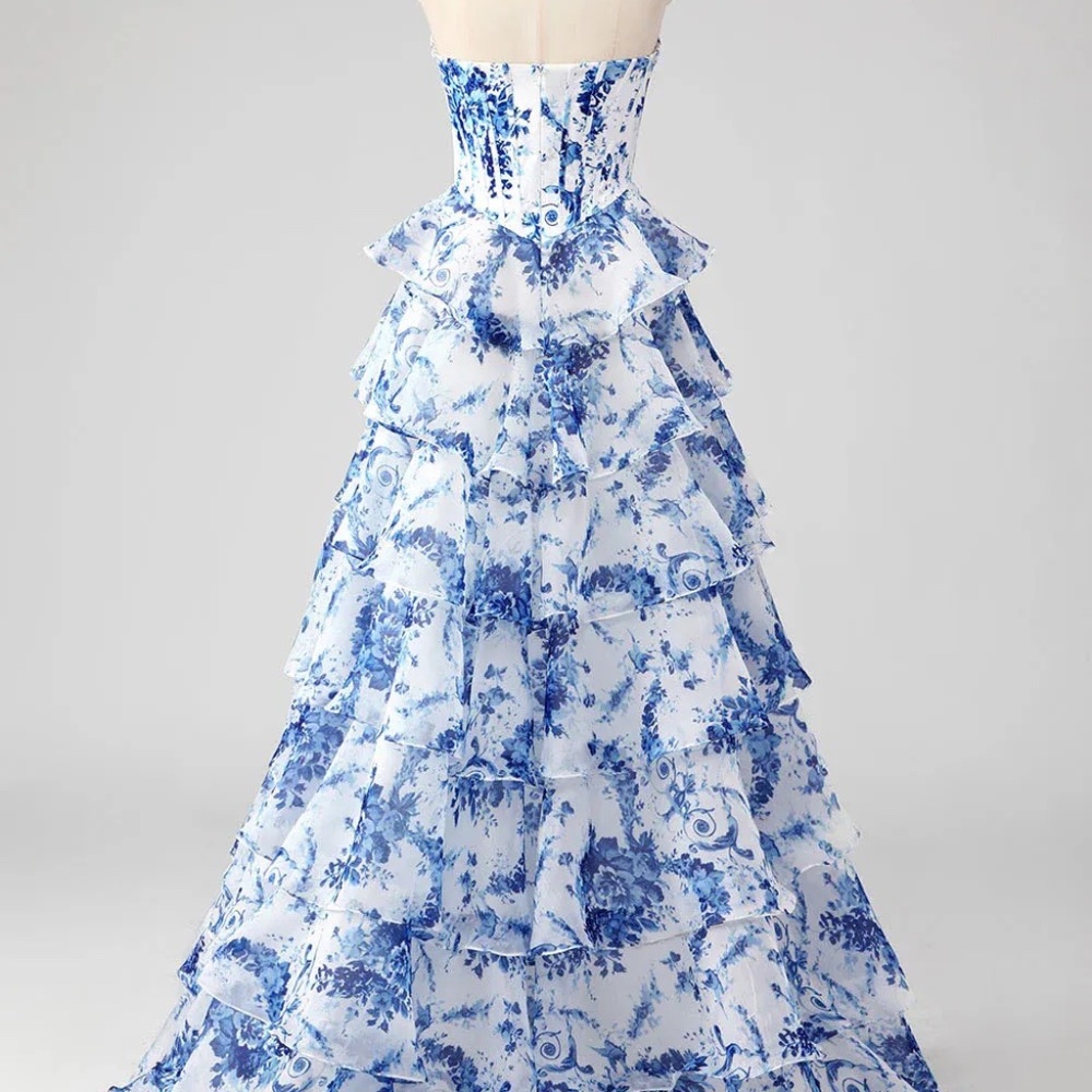 BABYONLINE STRAPLESS CHIFFON A-LINE PROM DRESS BLUE XS - Picture 2 of 15